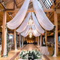 MODFUNS Ceiling Drapes for Parties White Sheer Chiffon Curtains 5x30FT 6 Panels Wedding Arch Drapes Fabric Sheers Arbor Drapery Tulle Ceiling Covering Fabric for Ceremony Stage Arbor Ornament