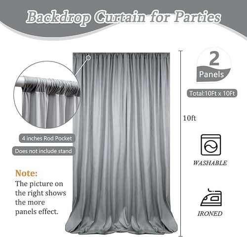 10 x 10 Feet Grey Backdrop Curtain for Partie, Background Curtains for Photoshoot, Birthday, Wedding, Halloween, Thanksgiving, Christmas Day, New Year Party Decorations 5Ft x 10Ft, 2 Panels