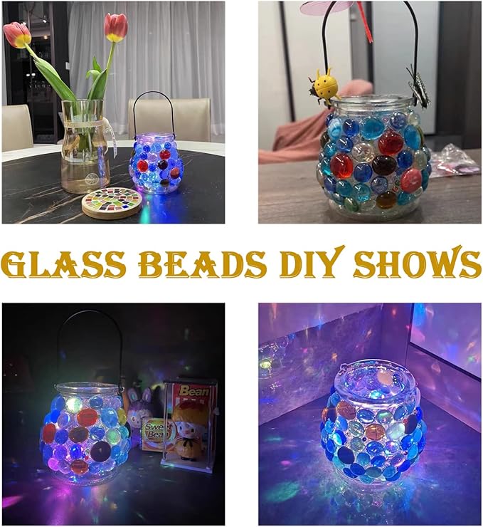 KINGOU Flat Glass Gems/Marbles/Stones/Beads for Vase Filler, Table Scatter, Games - 1 Lbs (17-19mm, Approx. 3/4")-Amber