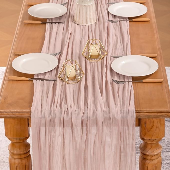 MLMW 4 Pack Pink Cheesecloth Table Runner Boho Gauze Rustic Cheese Cloth Table Runner 160 inch Sheer 13.3ft for Gender Reveal Wedding Party Baby Bridal Shower Birthday