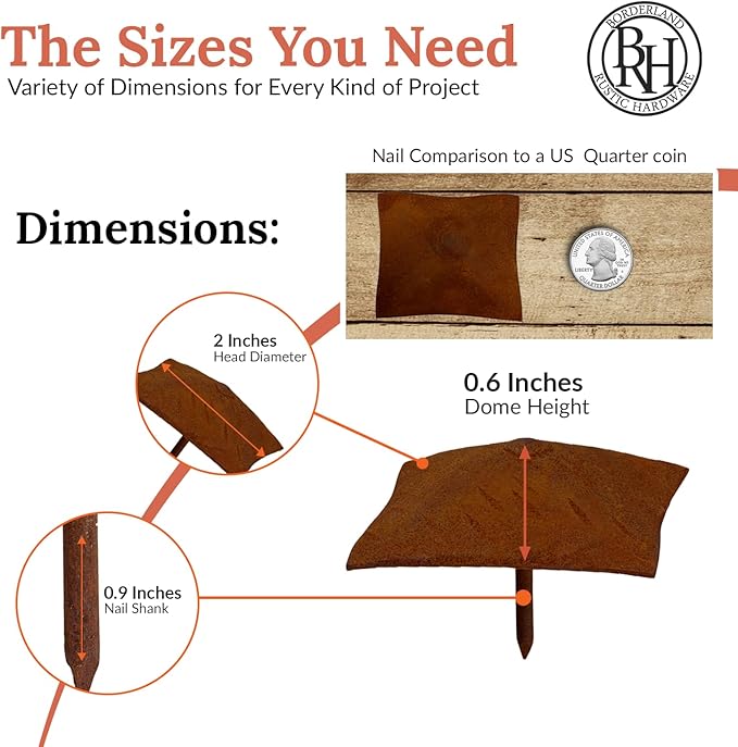 25 Pack 2" Square Head Iron Clavos Decorative Nails – Rusted – Handmade Rustic Square Fasteners for Farmhouse Shutters, Faux Wood Beams, Barn Doors, Shutters, and Gates – Ornamental Wood Accent