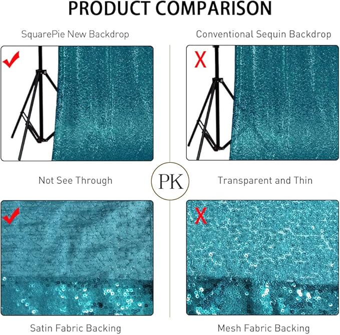 SquarePie Sequin Backdrop LessTransparent Background Sparkly Curtain for Wedding Party 10FT x 10FT Teal