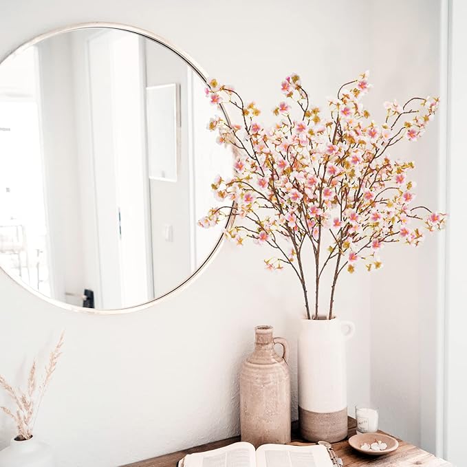 Uieke Silk Cherry Blossom Branches, 40.5in Artificial Cherry Blossom Flowers Long Stems Fake Flowers Vase Arrangements for Wedding Home Japanese Decor, Set of 3, Pink