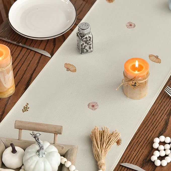 Artoid Mode Wild Flowers Grasses Floral Fall Table Runner, Seasonal Autumn Kitchen Dining Table Decoration for Home Party Decor 13x120 Inch