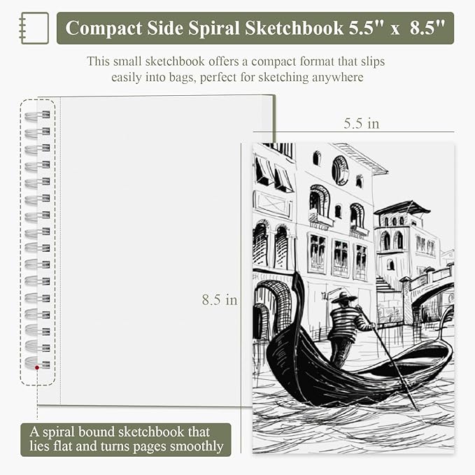 Sketch Book 5.5 X 8.5 inch, Artist Sketch Pad (Pack of 3), 300 Sheets (68lb/100gsm) Spiral Bound Sketchbook, 100 Sheets Each, Acid Free Drawing Paper, Suitable for Adults & Teens