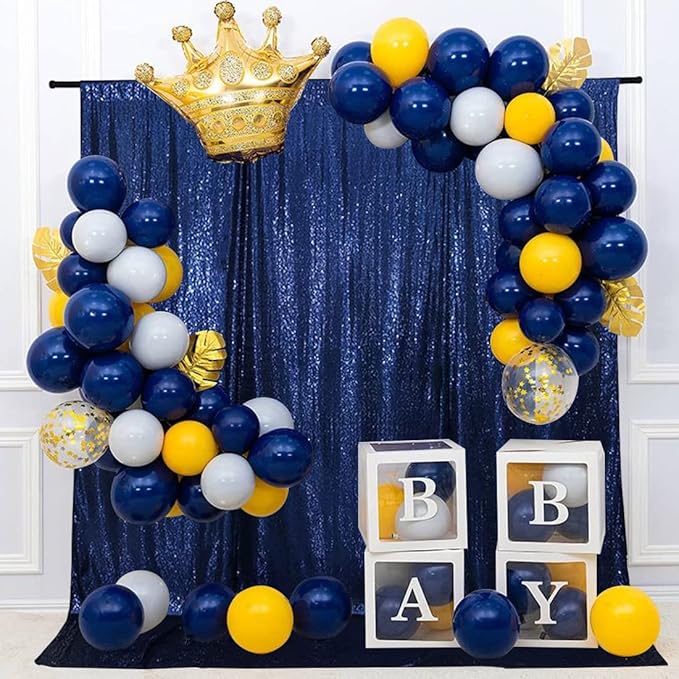 Poise3EHome Navy Blue Sequin Backdrop, 6Ft x 6Ft Glitter Satin Background Drapes for Weddings, Parties, Xmas, Thanksgiving Decor