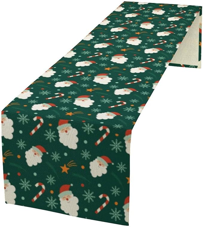 Christmas Table Runner,Seasonal Winter Xmas Holiday Green Table Cloth Kitchen Dining Table Decoration for Home Party Decor 13x90 Inch