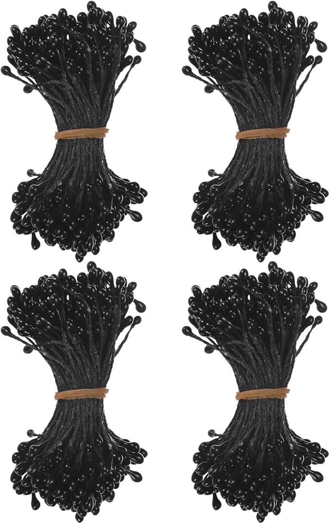 600-Pack Flower Stamens for Crafts, 5mm Double Heads Artificial Pearl Floral Pistil Mini Flower Pollens Stamens for DIY Making/Wedding/Scrapbook Decoration [Black]