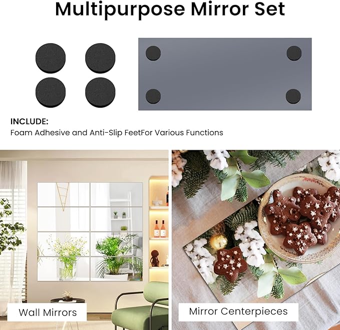 JAMBALAY 12"×5" Mirror Centerpieces for Tables, Set of 12 Glass Mirror Table Centerpieces, Rectangular Glass Mirror Trays, Mirror Candle Plates for Wedding Decorations and Party