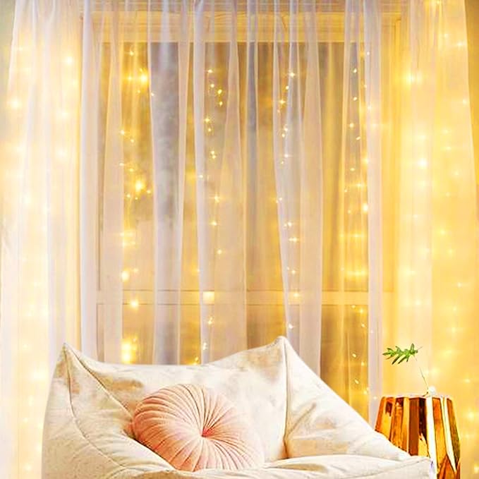Curtain String Lights - 198 LED Window Light with Remote and Hooks, Fairy Lights with 8 Lighting Modes, USB Hanging Lights for Wedding, Party, Indoor Decorations