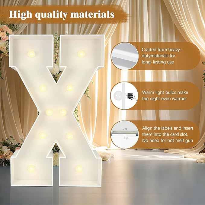 Marquee Light Up Letters: 4FT Large Decorative Signs for Party Decorations Baby Shower Birthday Wedding Engagement Anniversary, 4 Feet Tall Pre-Cut DIY Foamboard Letter X - Easy to Assemble