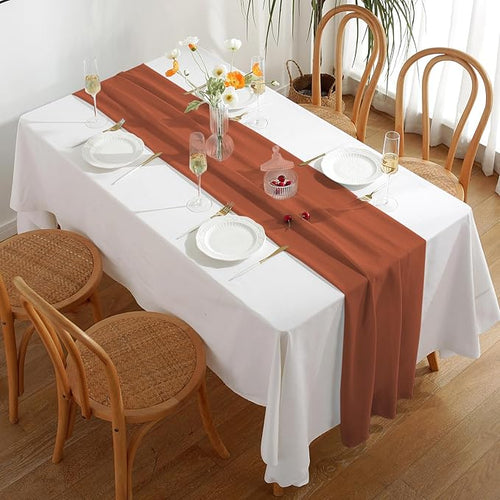 10 Pack 10 Ft Chiffon Table Runner Rust Gauze Long Table Runners 27x120 Inches Sheer Tulle Table Runner for Rustic Wedding Reception Bridal Shower Decorations Birthday Party