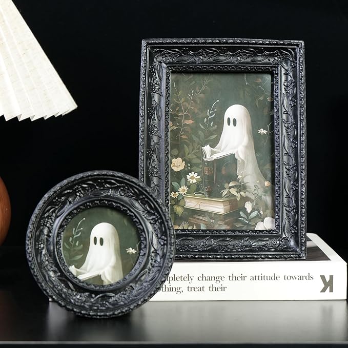Cuspin Black Picture Frame Set of 2 Vintage Baroque Frames, Ornate Resin Photo Frame with 4x6 Picture Frame and 3x3 Round Frame, Antique Decorative Design for Tabletop Display or Wall Hanging