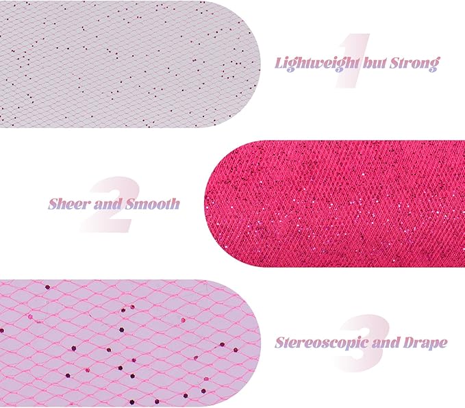 Glitter Tulle Rolls 6” by 50 Yards Sparkle Tulle Fabric Ribbon Sequin Tulle Netting Rolls for DIY Tutu Skirt Wedding Birthday Party Decoration (Fuchsia)