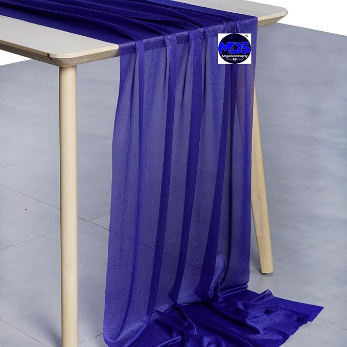 MDS 20 Pack 10ft Chiffon Table Runner 29 x 120 Inches Sheer Wedding Runner Romantic Rustic Table Runner for Wedding Decorations, Birthday Parties, Bridal Shower Party Arch Decor - Royal Blue