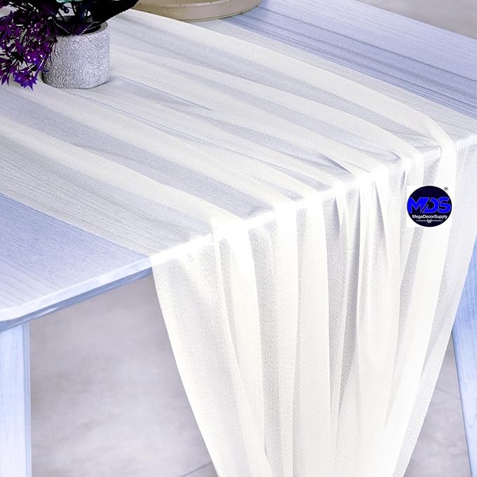 MDS Halloween Chiffon Table Runner - 20 Pack, 29 x 170 Inches, 14ft Each - Sheer Spooky Table Runners for Haunted House Parties, Trick-or-Treat Tables, Witchy Décor, Wedding & Events - Ivory