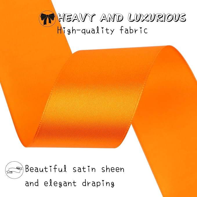 Orange Solid Satin Ribbon 1-1/2 Inch 25 Yards Solid Polyester Fabric Ribbon for Gift Wrapping Wedding Christmas Baby Shower Birthday Party Decoration Handmade Immortal Flower Craft