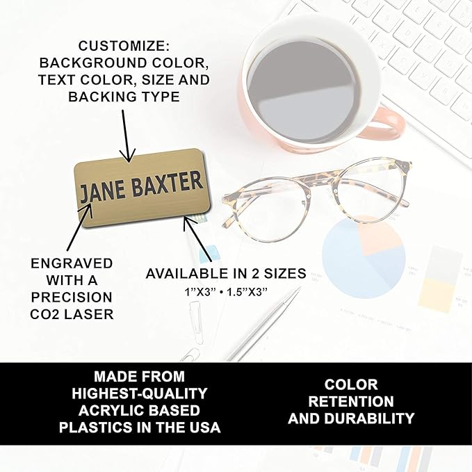 Custom Engraved Name Tag Badges – Personalized Identification with Pin or Magnetic Backing, 1 Inch x 3 Inches, Blue/White