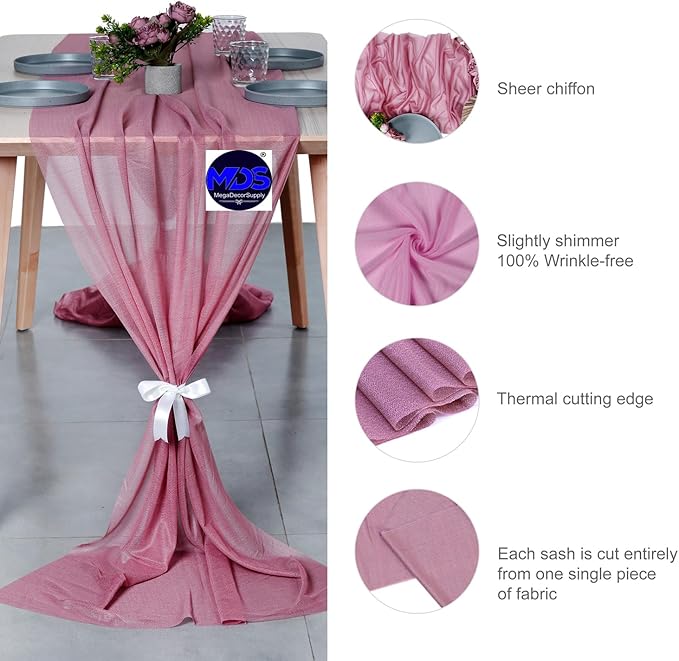 MDS Halloween Chiffon Table Runner - 10 Pack, 29 x 170 Inches, 14ft Each - Sheer Spooky Table Runners for Haunted House Parties, Trick-or-Treat Tables, Witchy Décor, Wedding & Events - mauva