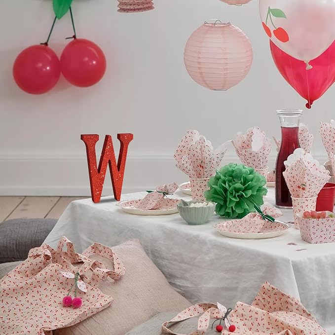TONIFUL 8 Inch Red Glitter Letter W Table Centerpiece A-Z Red Birthday Party Decorations,Red Alphabet W for Birthday,Chrismas,Graduation,Bridal Shower,Wedding,Anniversary Party Supplies