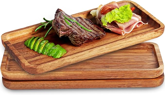 Versatile Acacia Wood Serving Trays - Set of 3 Elegant Platters for Home Decor and Hosting - Perfect for Cheese, Fruit, and Charcuterie Presentation (Large)