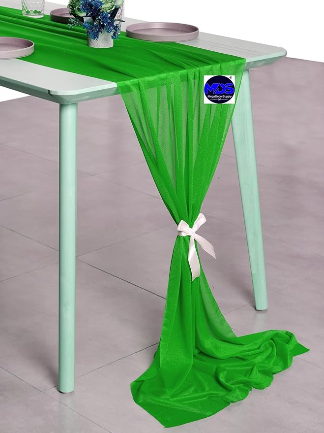 MDS Halloween Chiffon Table Runner - 20 Pack, 29 x 170 Inches, 14ft Each - Sheer Spooky Table Runners for Haunted House Parties, Trick-or-Treat Tables, Witchy Décor, Wedding & Events - Green