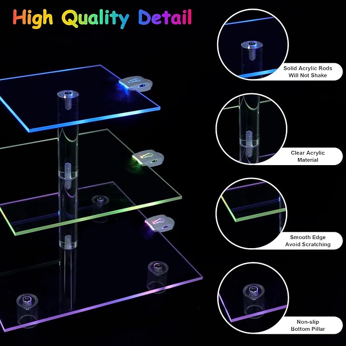 Cupcake Stand for 24 Cupcakes, 3 Tier Cupcake Holder with Rechargeable LED, 7 Colors Light Cupcake Tower, Acrylic Dessert Table Display Set for Weddings, Christmas, Birthday, Parties