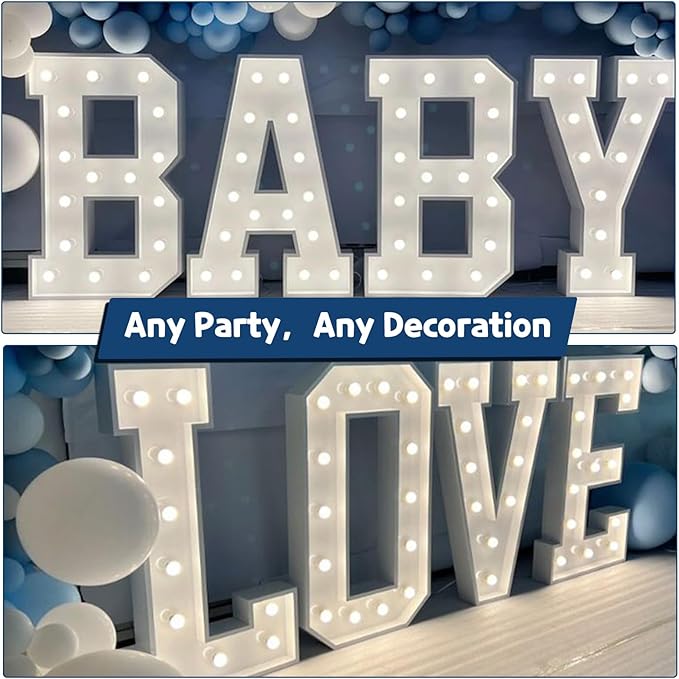 Marquee Letters 3 Feet Tall Large Light Up Letters Baby Shower Decorations Wedding Engagement Proposal White Party Decorations Marry Me Sign Big Cardboard Backdrop L