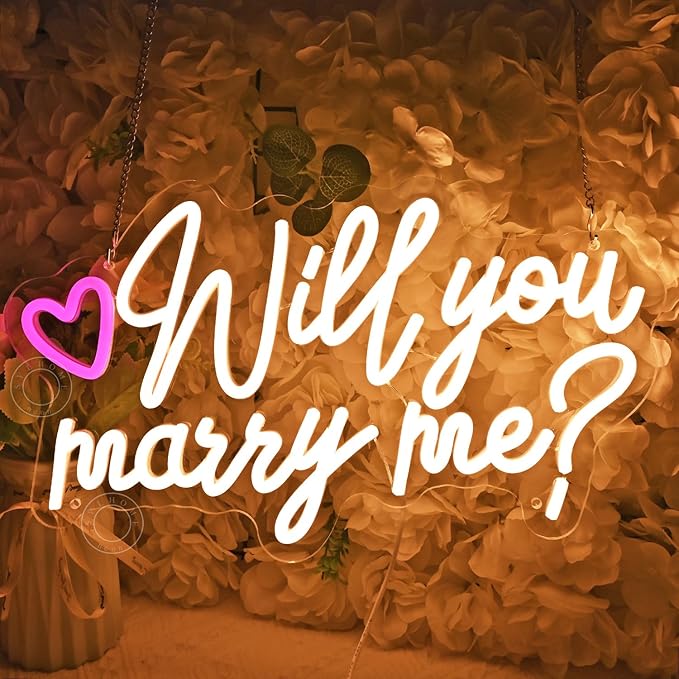 SYLHOME Will You Marry Me ? Led Neon Light Sign Heart Wedding Proposal Bedroom Wall Sign Decor Bridal Shower Engagement Party Backdrop 15.75" X 9.45" USB