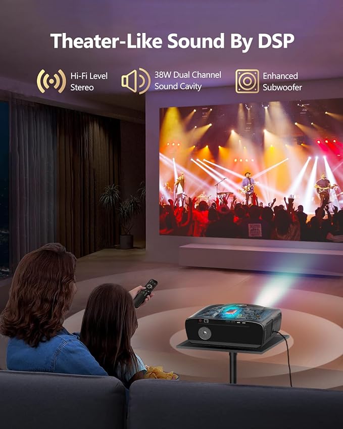 Daylight Projector 4K Ultra HD 2300 High ANSI Smart Home Theater with WiFi 6, Bluetooth, NFC, Streaming Apps, Bright Daytime Proyector, HDR10+, Auto Focus, HDMI 2.1 ARC USB for Movie Video Gaming CIVE