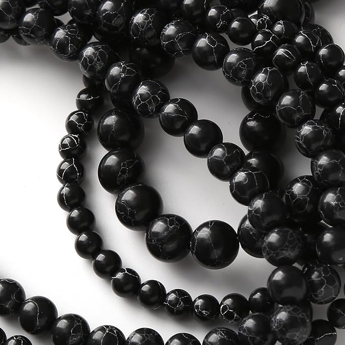 Black Turquoise Stone Beads Gemstone Round Crystal Energy Jade Beads Stone Beads for Jewelry Making DIY Bracelet Necklace Jewelry Making 1 Strand 15.5inch 4MM