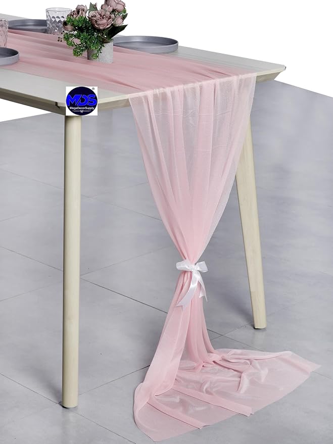 MDS Halloween Chiffon Table Runner - 5 Pack, 29 x 170 Inches, 14ft Each - Sheer Spooky Table Runners for Haunted House Parties, Trick-or-Treat Tables, Witchy Décor, Wedding & Events - Blush Pink