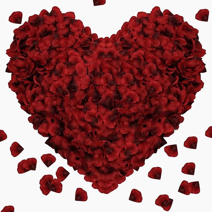1000 Pieces Rose Petals, Artificial Silk Rose Petals, Dark Red Dot Black, Classic/Elegant/Romantic Style, Flat, Indoor Use, Wedding/Anniversary Decor