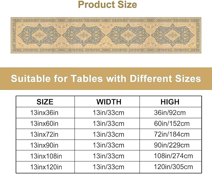 Boho Table Runner,Vintage Geometric Traditional Textured Rustic Farmhouse Bohemia for Home Farmhouse Kitchen Table Dining Coffee Room Garden Party Wedding Decor 13x36in