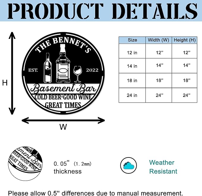 Custom Basement Bar LED Changing Lights Metal Sign, Door Wall Plaque, Rustic Bar Sign, Tasting Room Sign, Man Cave Decorations, Gift for Dad