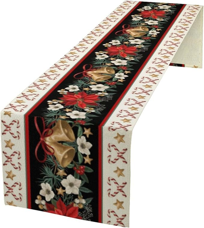 Christmas Table Runner, Xmas Holiday Seasonal Winter Table Cloth Kitchen Dining Table Decoration for Home Party Decor 13x90 Inch