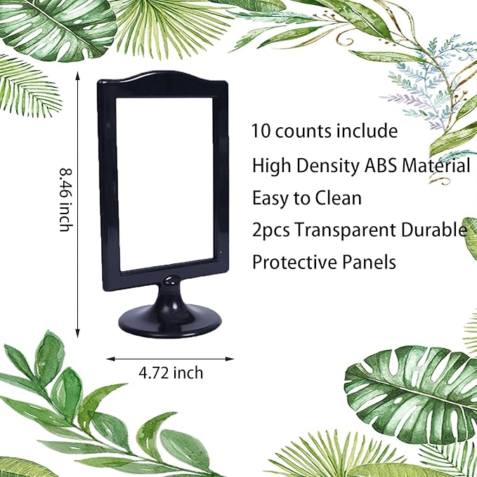 NahNah Double Sided Standing Picture Frames - (Black, 10 Count) 4x6 Inch, Plastic Pedestal Photo Frame with Inserts and Base - 2 Sided Tabletop Vertical Display Frame for Wedding Table Bridal