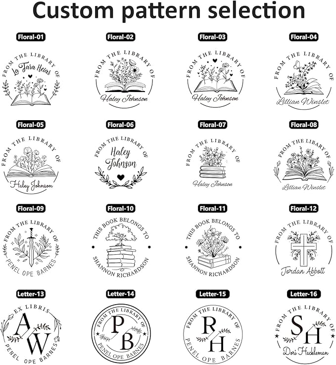 Personalized Book Stamp - Custom Book Embosser Library Gifts for Book Lovers, Readers, Teachers (Floral-08)