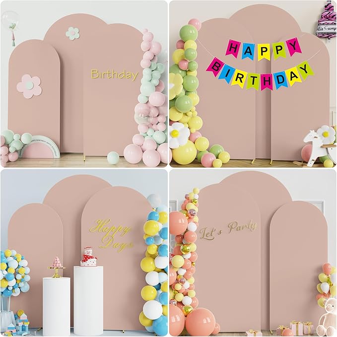 Fomcet Wedding Arch Cover 7.2FT, 6.6FT, 6FT Nude Spandex Fitted Fabric Arch Backdrop Cover Set of 3 Round Top Chiara Arched Backdrop Stands Covers for Wedding Ceremony Birthday Party Baby Shower
