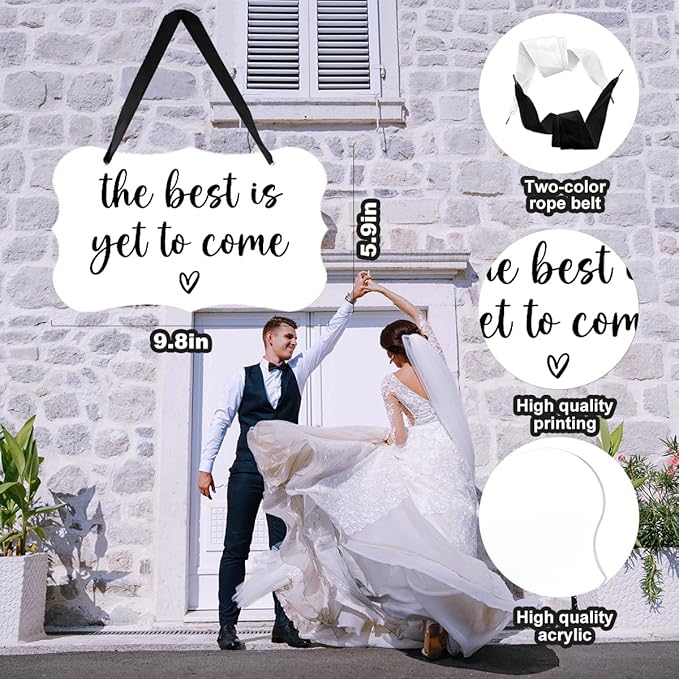 Acrylic Wedding Sign, Ring Bearer Sign, Rustic Wedding Decor Signs, Acrylic Wall Art With Ribbon for Chairs Weddings Decoration and Event Party - The Best is Yet to Come (White)