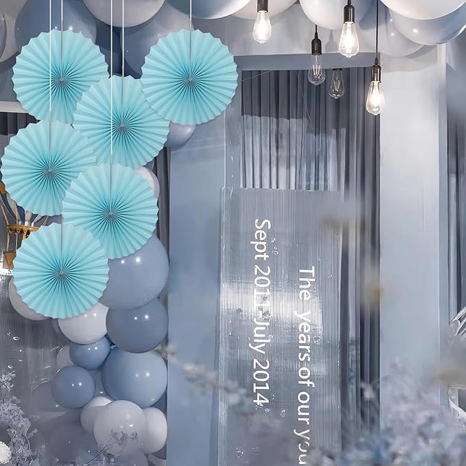 Blue Graduation Party Decor,Baby Blue Party Decorations,Christmas Baby Shower Decorations,Under The Sea Decorations,Blue Bachelorette Party 16in Hanging Paper Fans 30 Color DIY Set (Light Blue)