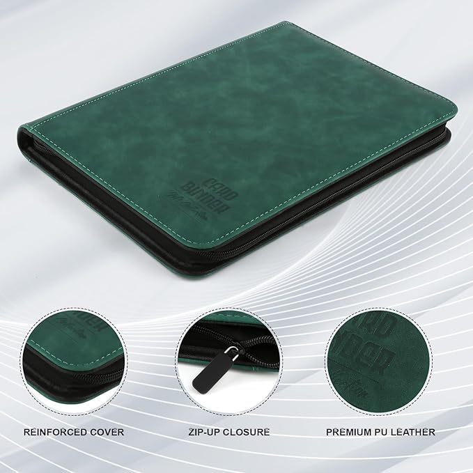 Toploader Binder with 9-Pocket Pages, Holds 288 "3×4" Rigid Toploader Hard Cases, Card Holder for Collectible Cards or Sports Cards, Durable Sleeves for Storage & Display (Dark Green)