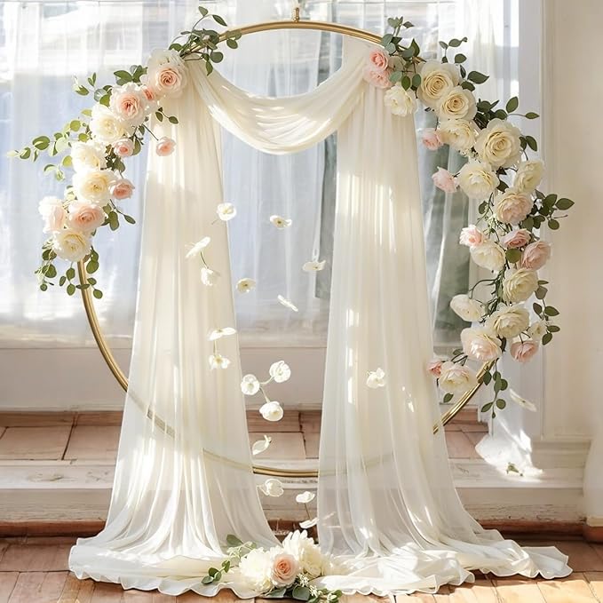 MDS Halloween Chiffon Draping Fabric - 1 Panel, 30" Wide x 30ft Long - Sheer Spooky Arbor & Canopy Drapery for Haunted House Backdrops, Party Ceilings, DIY Costumes & Themed Events - Ivory