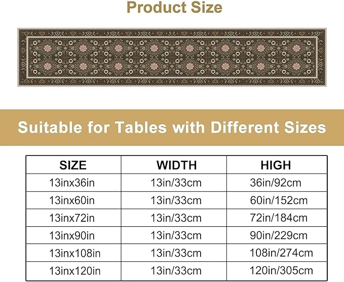 Vintage Boho Floral Table Runner, Rustic Country Farmhouse Brown Bohemia Flower Pattern for Home Kitchen Table Decor Dining Coffee Room Party Decor 13x90in
