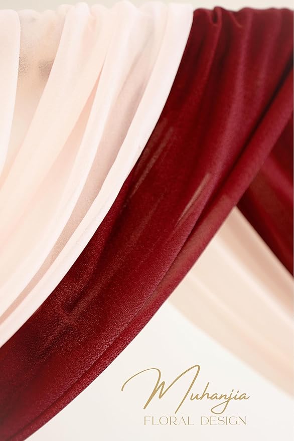 Artificial Wedding Arch Flowers Kit(Pack of 4),2Pcs Artificial Flower Arch Decor, 2Pcs Chiffon Fabric Drapes, Ceremony Decoration, Floral Outdoor Party Decor (Burgundy & Blush)