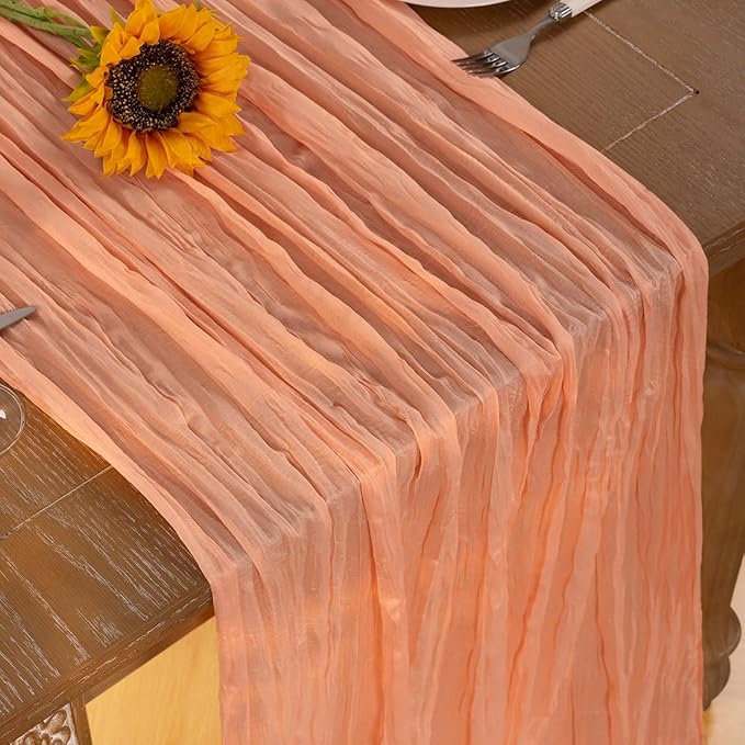 Peach Cheesecloth Table Runner 4 Pack Fall Table Runners Boho Gauze 120 Inches Cheese Cloth Fall Table Decorations for Sweet Little Peach Baby Shower Decor Wedding Bridal Thanksgiving Party