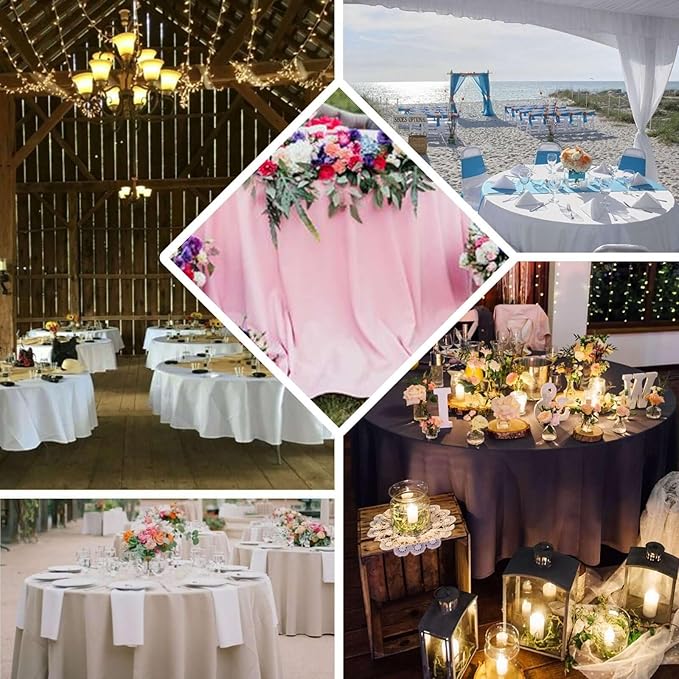 Efavormart Round Tablecloth, 108 Inch Stain & Wrinkle Resistant Washable Table Cloth, Decorative Polyester Fabric Table Cover for Banquet, Wedding, Dining- White