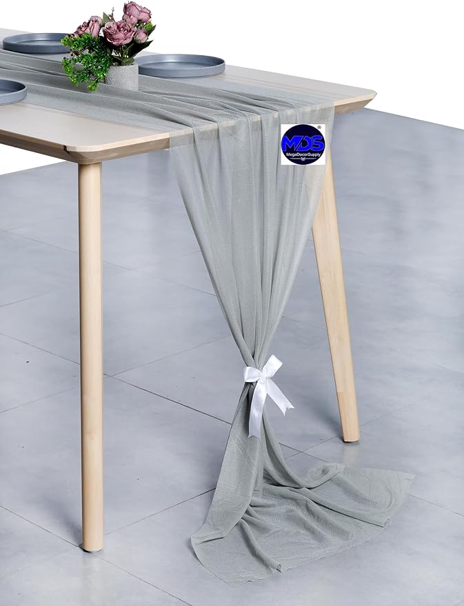 MDS Halloween Chiffon Table Runner - 10 Pack, 29 x 170 Inches, 14ft Each - Sheer Spooky Table Runners for Haunted House Parties, Trick-or-Treat Tables, Witchy Décor, Wedding & Events - Gray