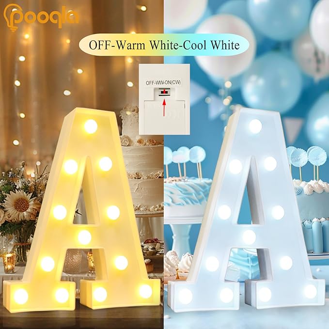 Pooqla LED Marquee Letter Lights, Warm White and Cool White Decorative Lighted Letters, Light Up Alphabet Letters for Boys Girls, Party, Wedding, Bar, Night Light, Birthday Decoration, Letter T