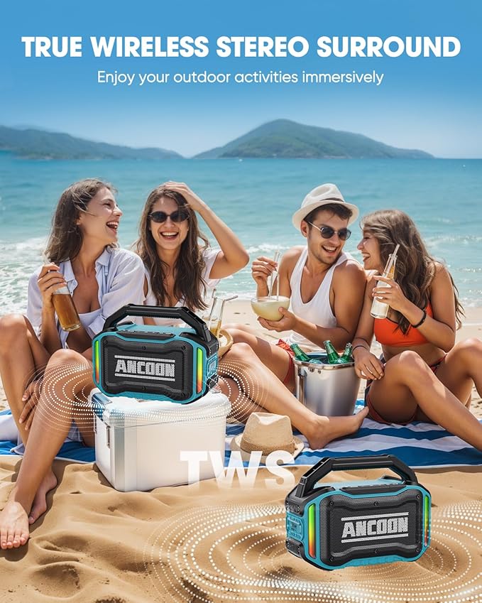 Speakers Bluetooth Wireless: 80W(Peak) Loud Speaker with Bass, 20H Playtime, IPX6 Waterproof, Large Jobsite Speakers for Work, Outdoor, Workshop, Garage, Portable Speaker with TWS (Sky Blue)